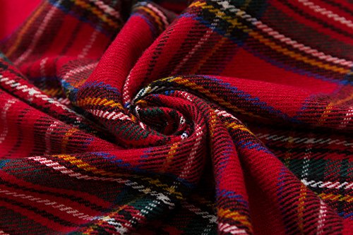 Red Vintage Plaid Tassel Poncho Shawl