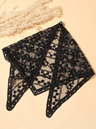 Women's Black Lace Triangle Neck Scarf with Embroidery