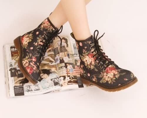 Vintage Black Floral Mid Top Boots