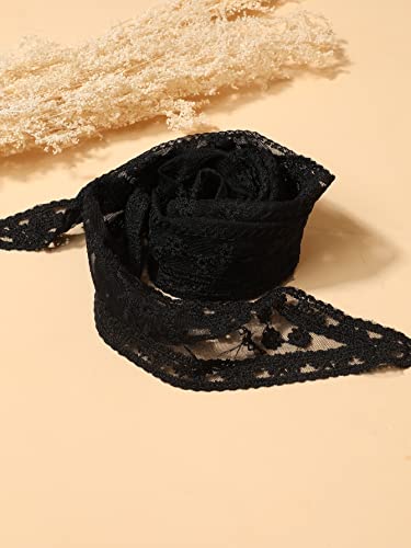 Women's Black Lace Triangle Neck Scarf with Embroidery