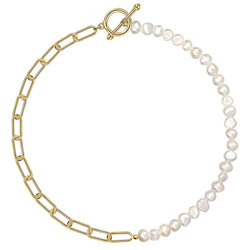 Cowlyn Pearl Necklace Vintage Chunky Link Chain