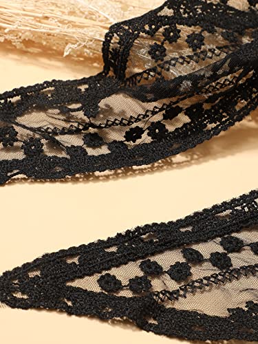 Women's Black Lace Triangle Neck Scarf with Embroidery