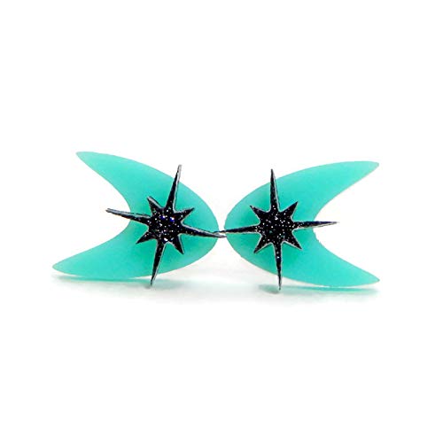 Aqua Boomerang Earrings: Retro 50s Acrylic Studs