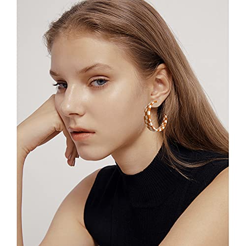 Vintage Geometric Resin Earrings - Black/White Grid (Orange)