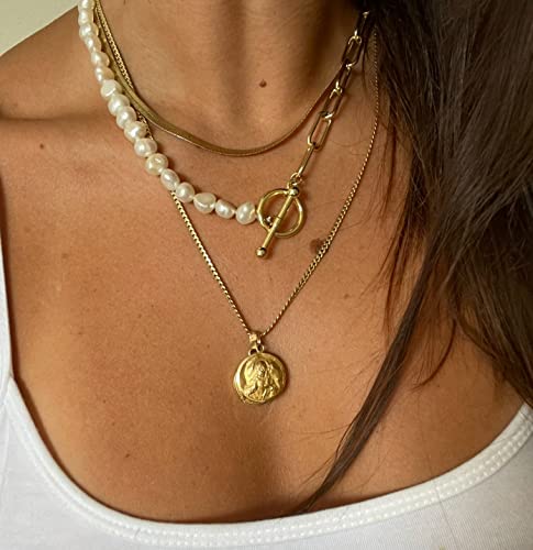Cowlyn Pearl Necklace Vintage Chunky Link Chain