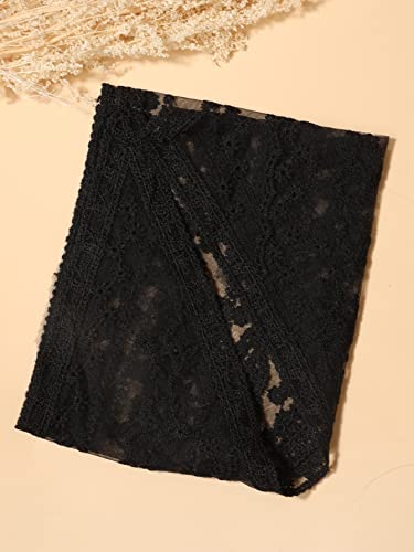 Women's Black Lace Triangle Neck Scarf with Embroidery