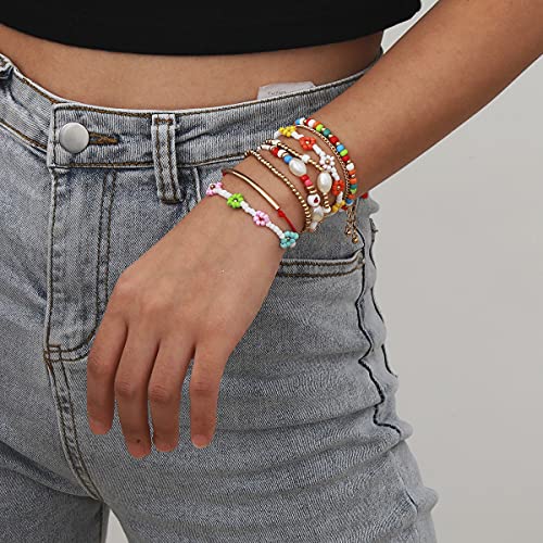 Boho Beaded Bracelet Set: Stacking, Stretchy, Retro
