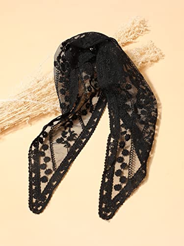Women's Black Lace Triangle Neck Scarf with Embroidery