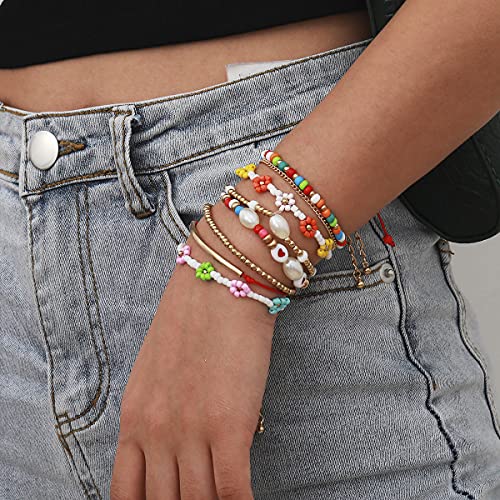 Boho Beaded Bracelet Set: Stacking, Stretchy, Retro