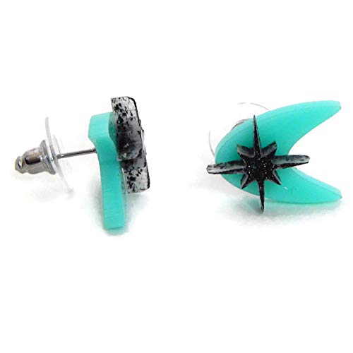 Aqua Boomerang Earrings: Retro 50s Acrylic Studs