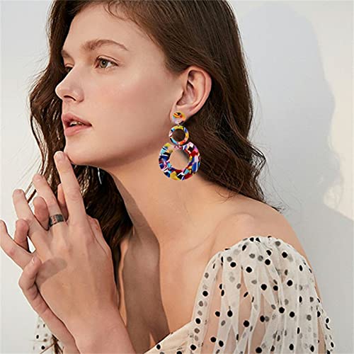 Retro Geometric Acrylic Earrings for Women - Colorful
