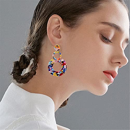 Retro Geometric Acrylic Earrings for Women - Colorful
