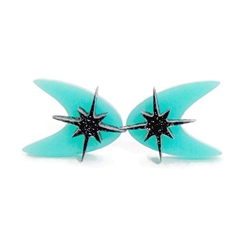 Aqua Boomerang Earrings: Retro 50s Acrylic Studs