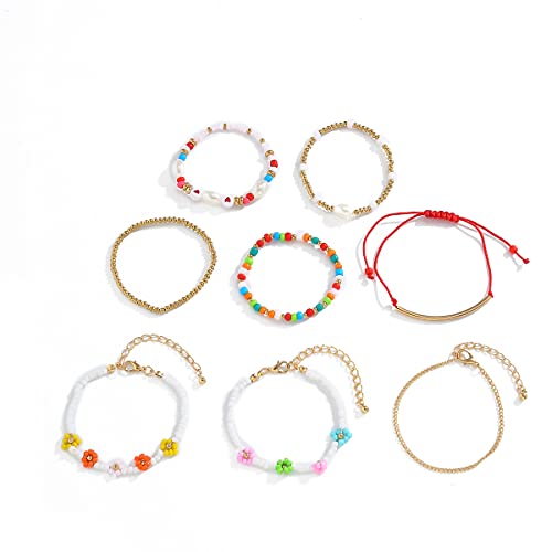 Boho Beaded Bracelet Set: Stacking, Stretchy, Retro