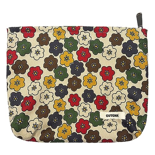 Women's Retro Flowered Corduroy Cosmetic Bag