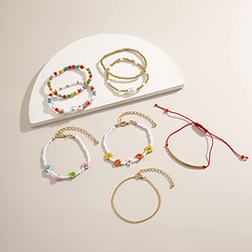 Boho Beaded Bracelet Set: Stacking, Stretchy, Retro