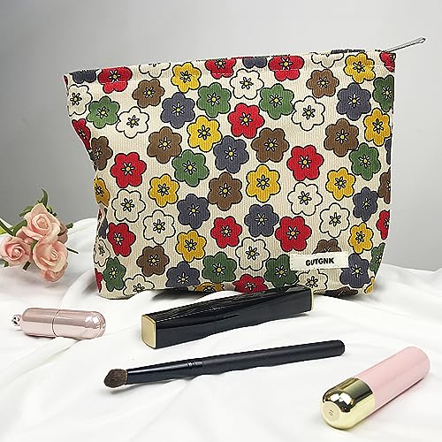 Women's Retro Flowered Corduroy Cosmetic Bag