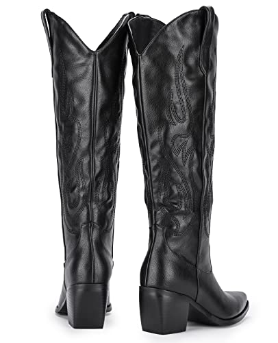Black Knee High Western Cowboy Boots - Women's Size 8.5