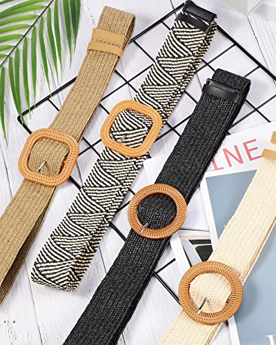 Retro Straw Woven Belt for Women - 4 Pack