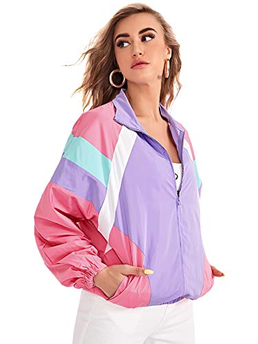 Purple Pink Color Block Lightweight Bomber Jacket