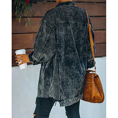 Hixiaohe Women's Oversized Corduroy Shacket (Black, S)