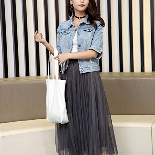 Hixiaohe Women Autumn 3/4 Sleeve Retro Short Denim Jackets Light Blue Jean Coats (Light Blue, XL)