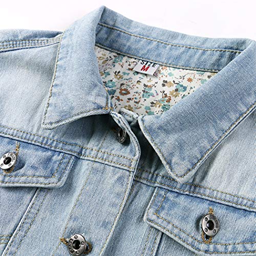 Hixiaohe Women Autumn 3/4 Sleeve Retro Short Denim Jackets Light Blue Jean Coats (Light Blue, XL)