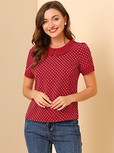 Allegra K Vintage Red Polka Dots Peter Pan Top