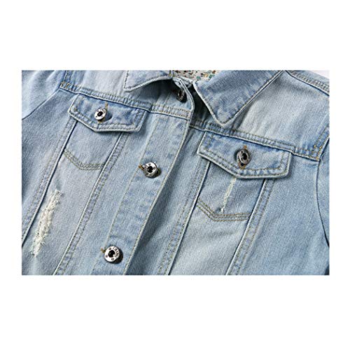 Hixiaohe Women Autumn 3/4 Sleeve Retro Short Denim Jackets Light Blue Jean Coats (Light Blue, XL)