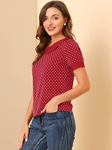 Allegra K Vintage Red Polka Dots Peter Pan Top