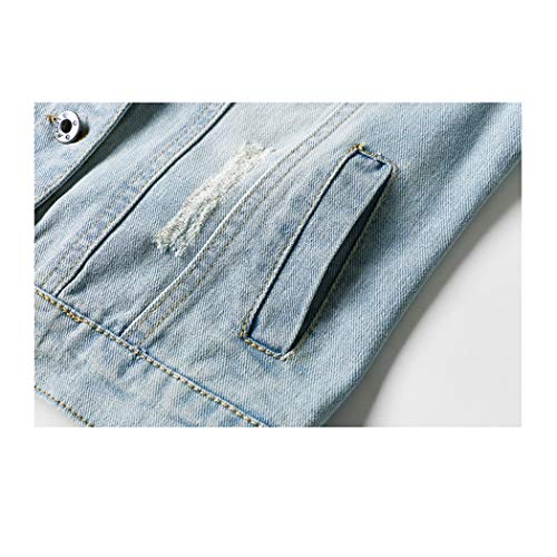 Hixiaohe Women Autumn 3/4 Sleeve Retro Short Denim Jackets Light Blue Jean Coats (Light Blue, XL)