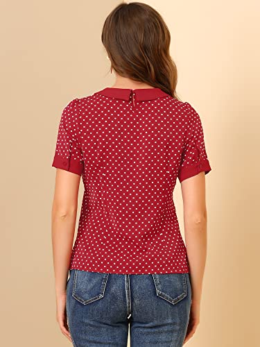 Allegra K Vintage Red Polka Dots Peter Pan Top