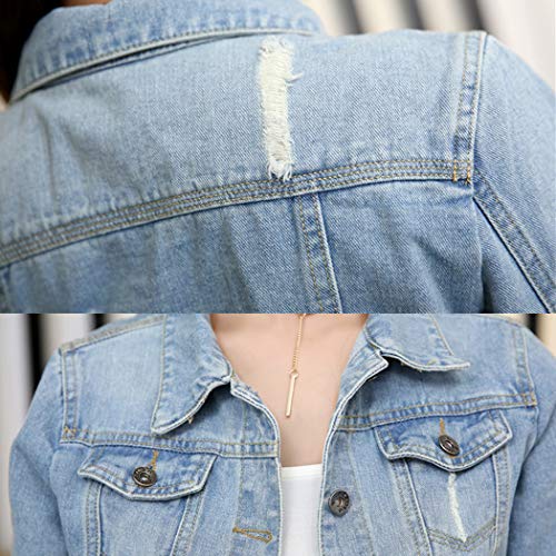 Hixiaohe Women Autumn 3/4 Sleeve Retro Short Denim Jackets Light Blue Jean Coats (Light Blue, XL)