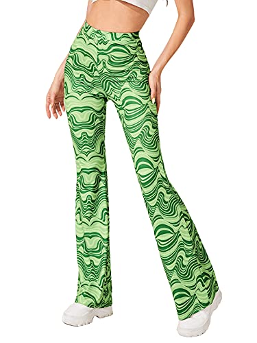 SOLY HUX Retro Flare Pants - Green Print, Size L