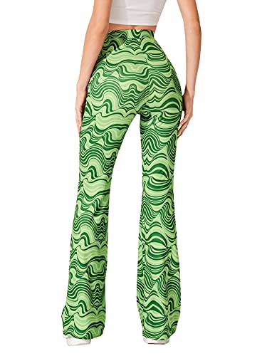 SOLY HUX Retro Flare Pants - Green Print, Size L
