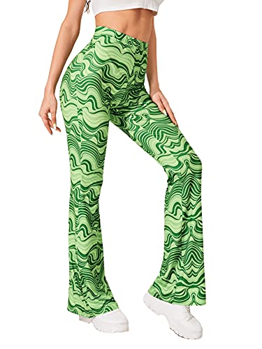SOLY HUX Retro Flare Pants - Green Print, Size L