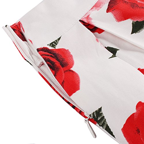 Women's Vintage White-Rose A-line Pleated Midi Skirt