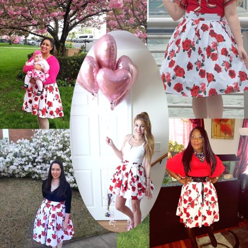 Women's Vintage White-Rose A-line Pleated Midi Skirt