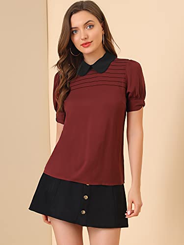 Allegra K Vintage Peter Pan Collar Blouse - Large Burgundy