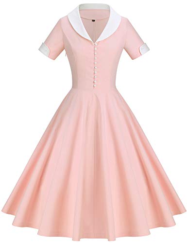 1950s Cape Collar Vintage Swing Dress, Pink, Medium