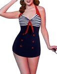 Blue Vintage Striped One Piece Swimsuit for Women