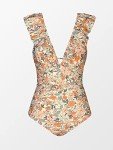 Floral Print Deep V Neck Ruffle One Piece Swimsuit