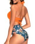 Vintage Halter Ruched High Waist Bikini - Floral