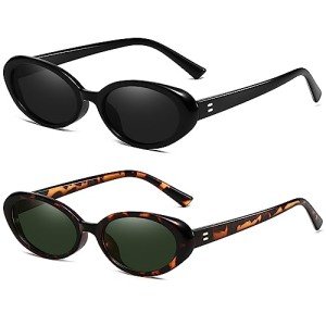 Vintage 90s Oval Sunglasses - Black & Leopard
