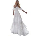 Chic Lace Boho Wedding Dress with Ruffle Sleeves