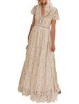 Floral Lace V Neck Maxi Dress - Apricot