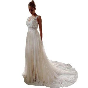 Boho Lace V-Neck Beach Wedding Dress
