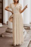 Floral Lace V Neck Maxi Dress - Apricot