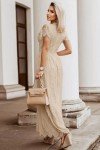 Floral Lace V Neck Maxi Dress - Apricot
