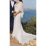Boho Lace Mermaid Wedding Dress with Cape Sleeve